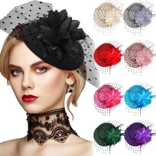 Jeyiour 9 Pcs Fascinators Hats Tea Party Feather Pillbox Hat with Clips for W...