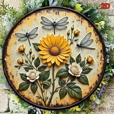 2D Flat2D Flat,88Inch Round Aluminum Sunflower And Dragonfly Retro Country Style