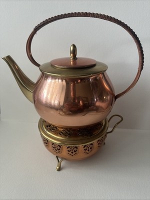 Copper Teapot Kettle With Warmer 10 x10 x6  Unmarked