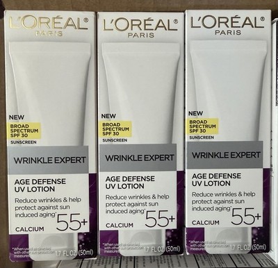 New 3x L Oreal Paris Wrinkle Expert SPF 30 Age Defense UV Lotion Calcium 55+