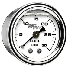 GlowShift Liquid Filled 30 PSI Mechanical Fuel Pressure Gauge White Dial 1-1/2"