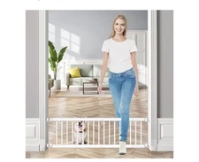 Dog Gate - 18"-45" Adjustable Extra Wide Metal Baby Gate to Step Over, 10" Tall