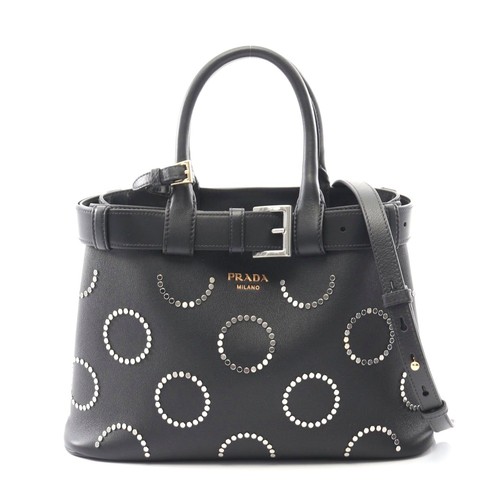Prada Soft Grain Vite Leather Tote Bag Women Black One Size
