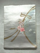 Silver flower ribbon fukuro obi