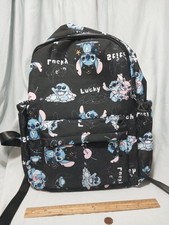 Disney Stitch Cartoon Print Black Kids Backpack with Adjustable Strap Pockets