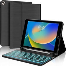 iPad 10.2 inch Case with Keyboard, Detachable Bluetooth Keyboard with 7 Color Ba