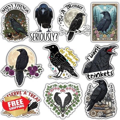 BAVAHA 10pcs 3in Raven Crow Stickers Pack