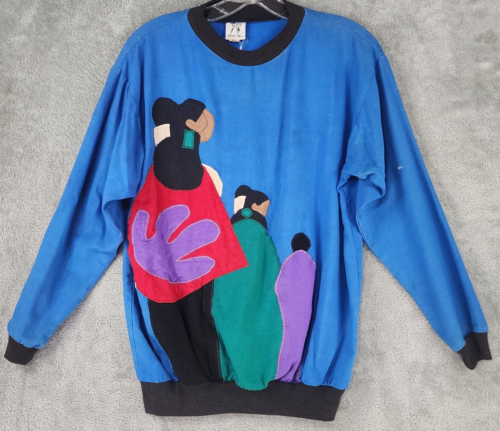 Alfredos Wife Shirt Womens XS Blue Native Character Art Long Sleeve Vintage Top