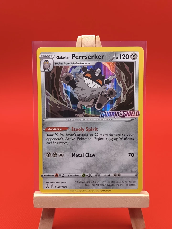 Galarian Perrserker SWSH008 Sword & Shield Prerelease Holo Promo Pokemon Card - Image 3 of 4