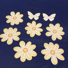 Daisy Hippie Flower Magnet Decal, 6 Sunflowers Yellow And 2  Butterfly