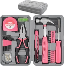  Tool Set 25pc Pink Household DIY Tool Kit for Women. Small Mini Tool