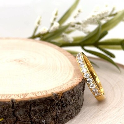 3mm Gold Titanium Proposal Ring White CZ Inlay Scratch-Free Christmas Gifts Band