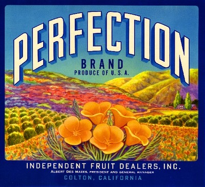 Colton Perfection California Poppies #1 Orange Citrus Fruit Crate Label Print