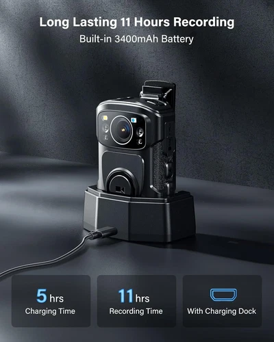 BOBLOV B4K5 Body Camera 4K GPS Police Body Camcorder Night Vision Camera 3400mAh - Picture 6 of 11
