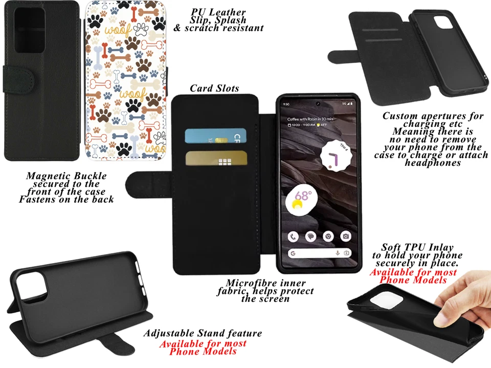 Dog puppy WOOF PAW BONE iPhone/Pixel/Galaxy Printed Flip/Wallet Phone Case Gift - Image 2 of 4