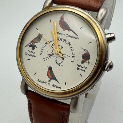 Nat'l AUDUBON Society Quartz Watch Men Dual Tone Play Bird Sound New Battery