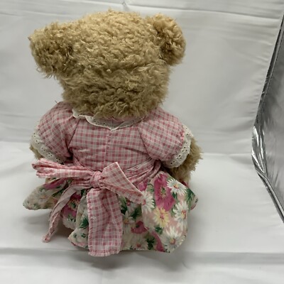 Vintage Victorian Teddy Bear Pink Dress, Lace Floral Stuffed