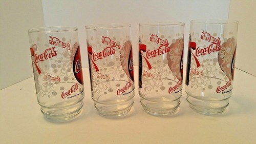 Coca Cola Drinking Glasses Set of 4 Soda Pop Glass RARE Snowflake Design - Picture 3 of 7