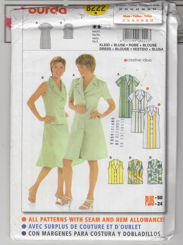 Camicia abito BURDA modello 8222 taglia 12 14 16 18 20 22 24 non tagliata mai usata factory fol - Foto 1 di 3