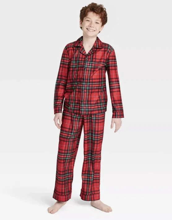 Red plaid pajamas kids sales