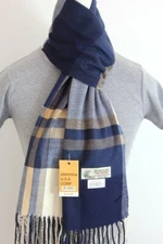 Men's Winter Scarf,Check-Plaid White Beige,Blue Gray.Cashmere Feel.Warm