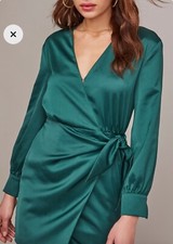 Astr The Label Long Sleeve Faux Wrap Dress Green- Medium