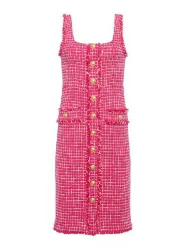 L'AGENCE Aya Tweed Midi Dress Pink/Ivory - Picture 3 of 8
