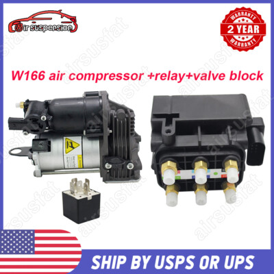 Air Suspension Compressor +Relay + Valve Block For Mercedes ML GL550 X166 W166