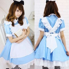 Alice in Wonderland Maid Women Girl Blue Dress For Halloween Cosplay Costume
