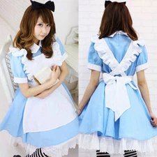 Alice in Wonderland Maid Women Girl Blue Dress For Halloween Cosplay Costume