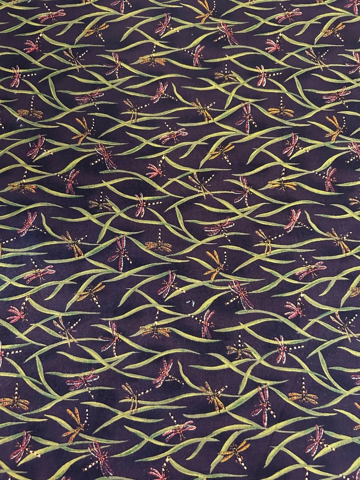 Vintage Robert Kaufman Nature Collection 100% Cotton Navy Print With Dragonflies - Image 2 of 3