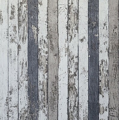 Wallpaper textured distressed white gray black wallcoverings faux wood planks 3D