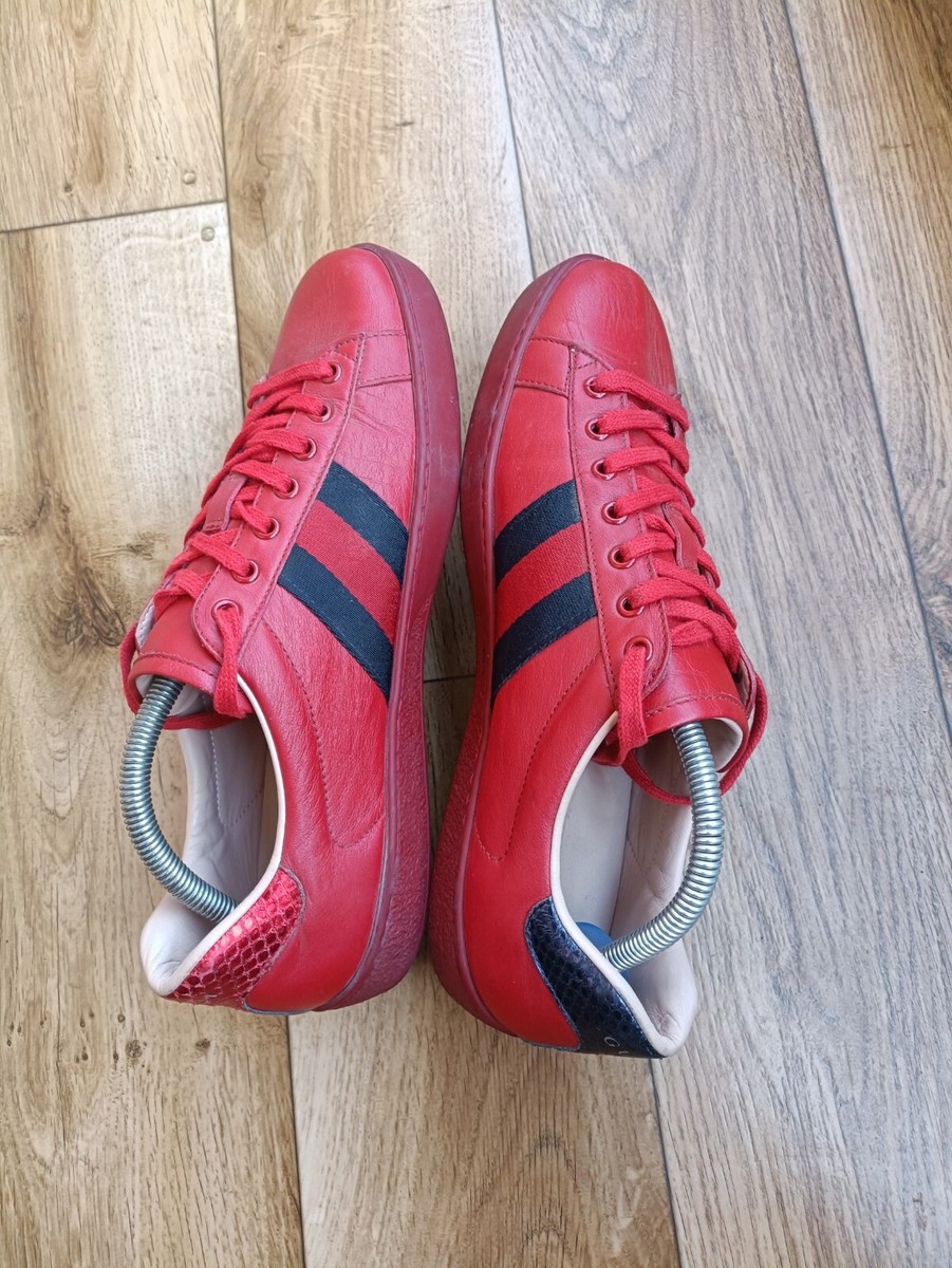 GUCCI ACE BEE RED MEN LEATHER SNEAKERS SIZE 42 EU, 9 US, 8.5 GUCCI ACE BEE RED MEN LEATHER SNEAKERS SIZE 42 EU, 9 US, 8.5