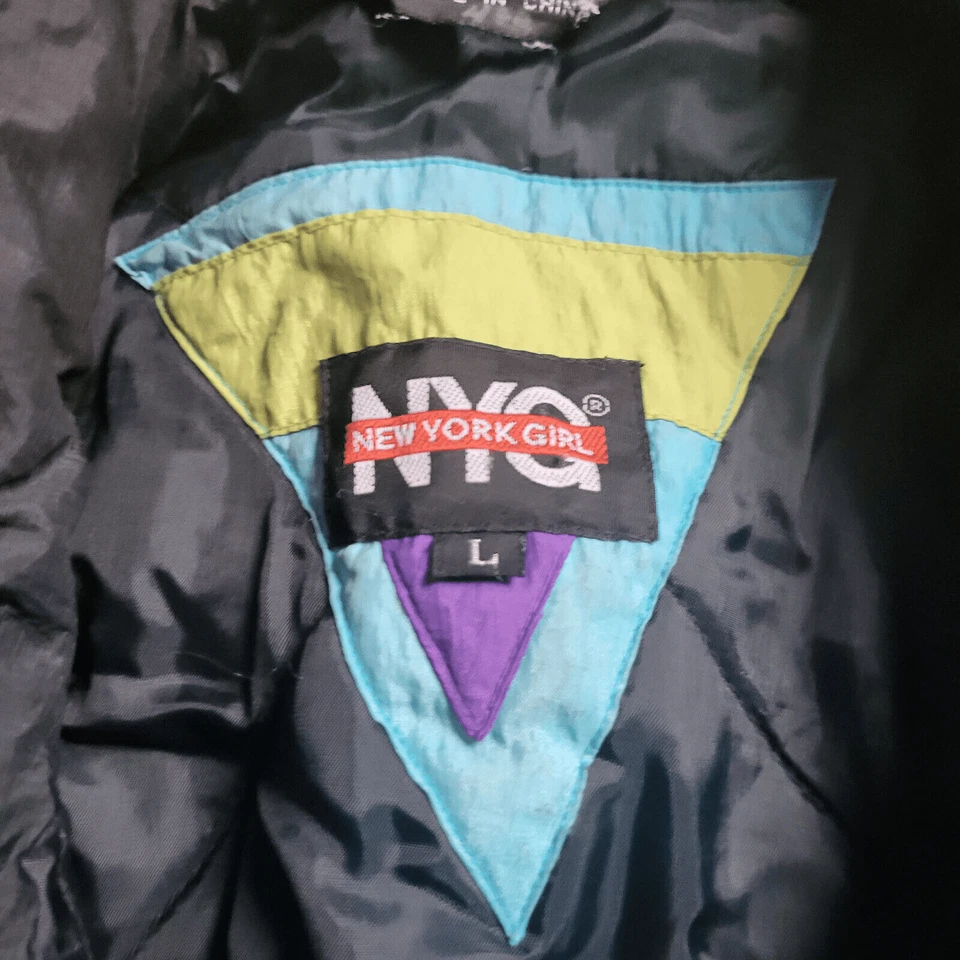 Abrigo de Invierno Bombardero Geométrico Nailon Vintage Años 90 Nueva York Niña Talla L Foto 4 de 4