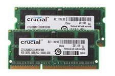 Crucial 2X 4GB 2RX8 PC3-10600S DDR3 1333Mhz 204Pin SODIMM Laptop Memory RAM
