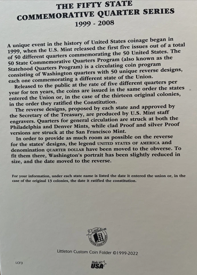 Complete US Quarters Set Philadelphia Mint 1999-2008. BU/MS - Image 2 of 4
