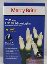 Merry Brite Christmas Mini Style Lights on Green Wire Warm White LED 70 Count