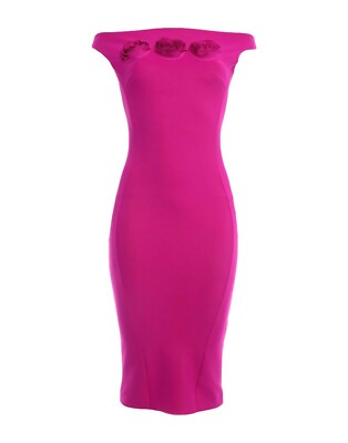 NWT CHIARA BONI LA PETITE Sissel ROSE DETAIL Dress FUSCHIA 4 $695
