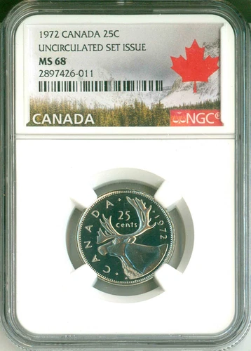 1972 Canada 25c Caribou Uncirculated Set Issue NGC MS68