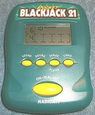 1997 RADICA POCKET BLACKJACK 21 GREEN HANDHELD ELECTRONIC GAME - NICE