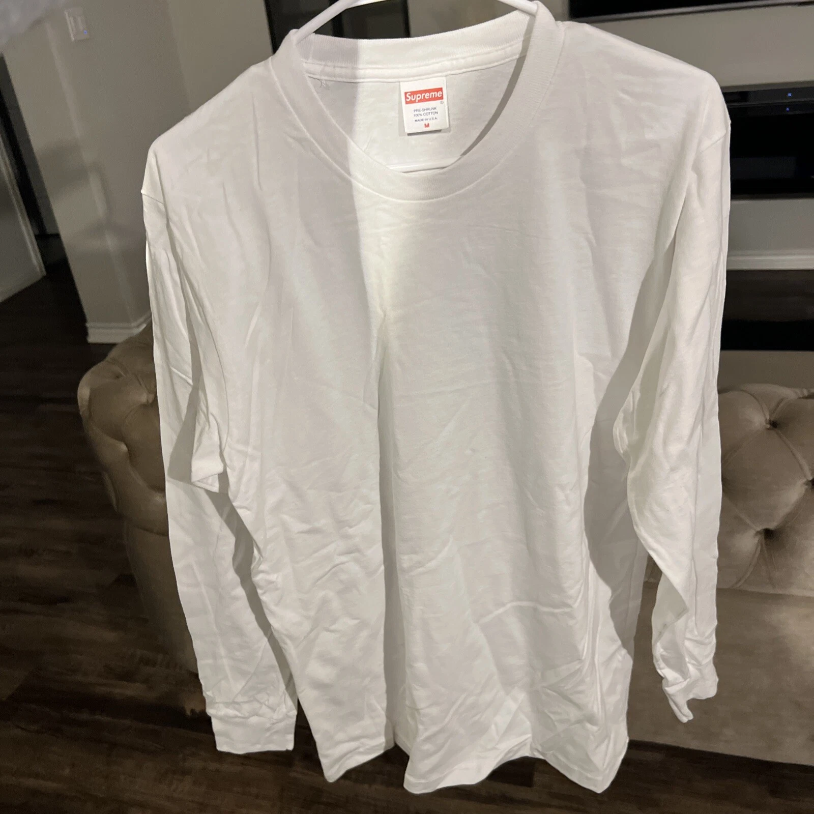 Authentique T shirt blanc Supreme manches longues Taille : MOYEN 100% COTON USA