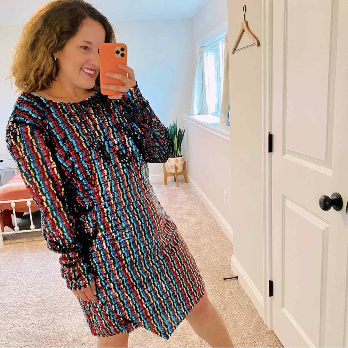 NWT ML Monique Lhuillier Rainbow Sequin Long Sleeve Mini Dress 14