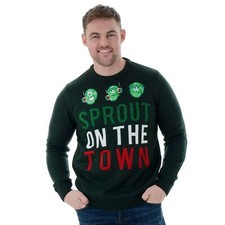 Mens Novelty Funny Knitted Christmas Jumper Xmas Sweater Sprout On The Town