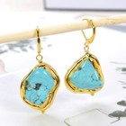 <!--F#f_0-->Freeform Blue Turquoise With Gold Plated Edge Lever Back Earrings For Lady Gifts<!--F/-->