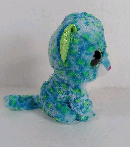 Ty Beanie Boos LEONA the BLUE LEOPARD Plush 6" Sparkle Eyes 2015 - Picture 4 of 6