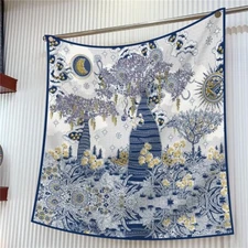 90CM Silk Scarf Women Tarot Tree Print Square Scarves Head Wraps Beach Shawl