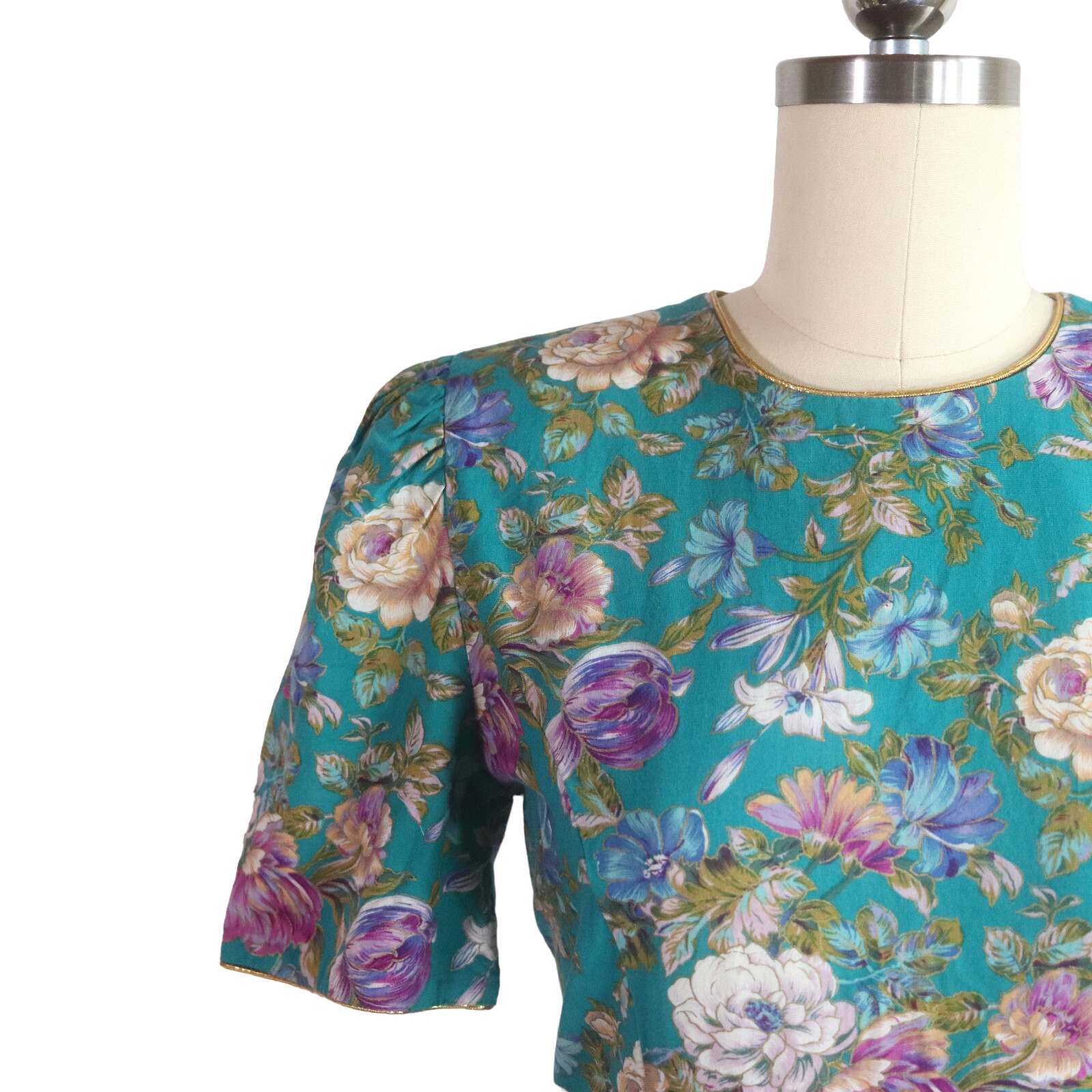 vintage 80s garden party floral dress S full skirt romantic tea cottage midi vtg