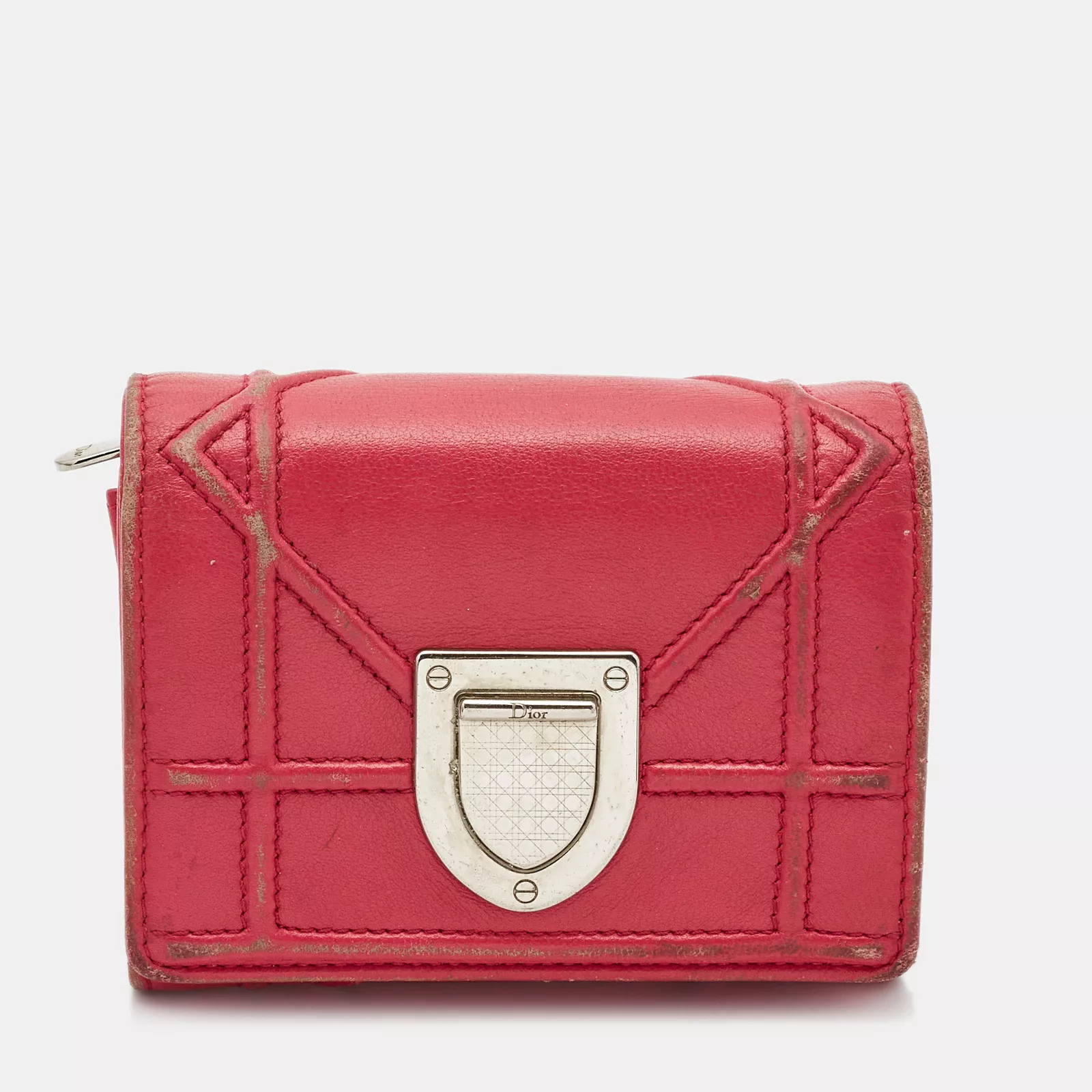 Portefeuille triplé en cuir rose Diorama