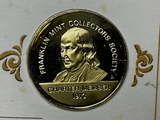 1973 Franklin Mint Colllector Society Membership Card &Medal , Sterling Silver