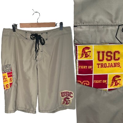 USC Trojans Cargo Board Shorts Tie Waist Lounge Skate Surf Green 36 Kidcore